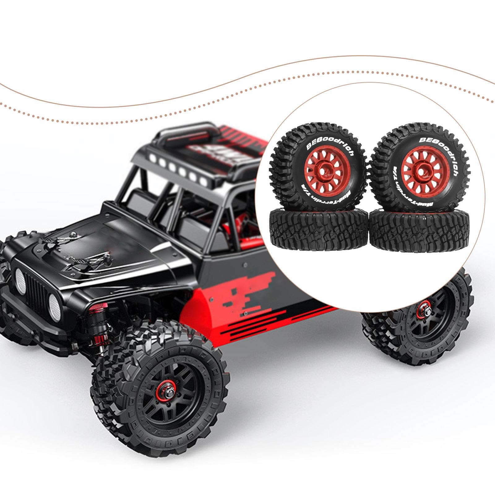 4 Pezzi RC Car Tires Ruote E Pneumatici per Auto Radiocomandate Ricambio Robusto Mozzi Universali Facile Montaggio Adatti per Modellismo su, Rosso