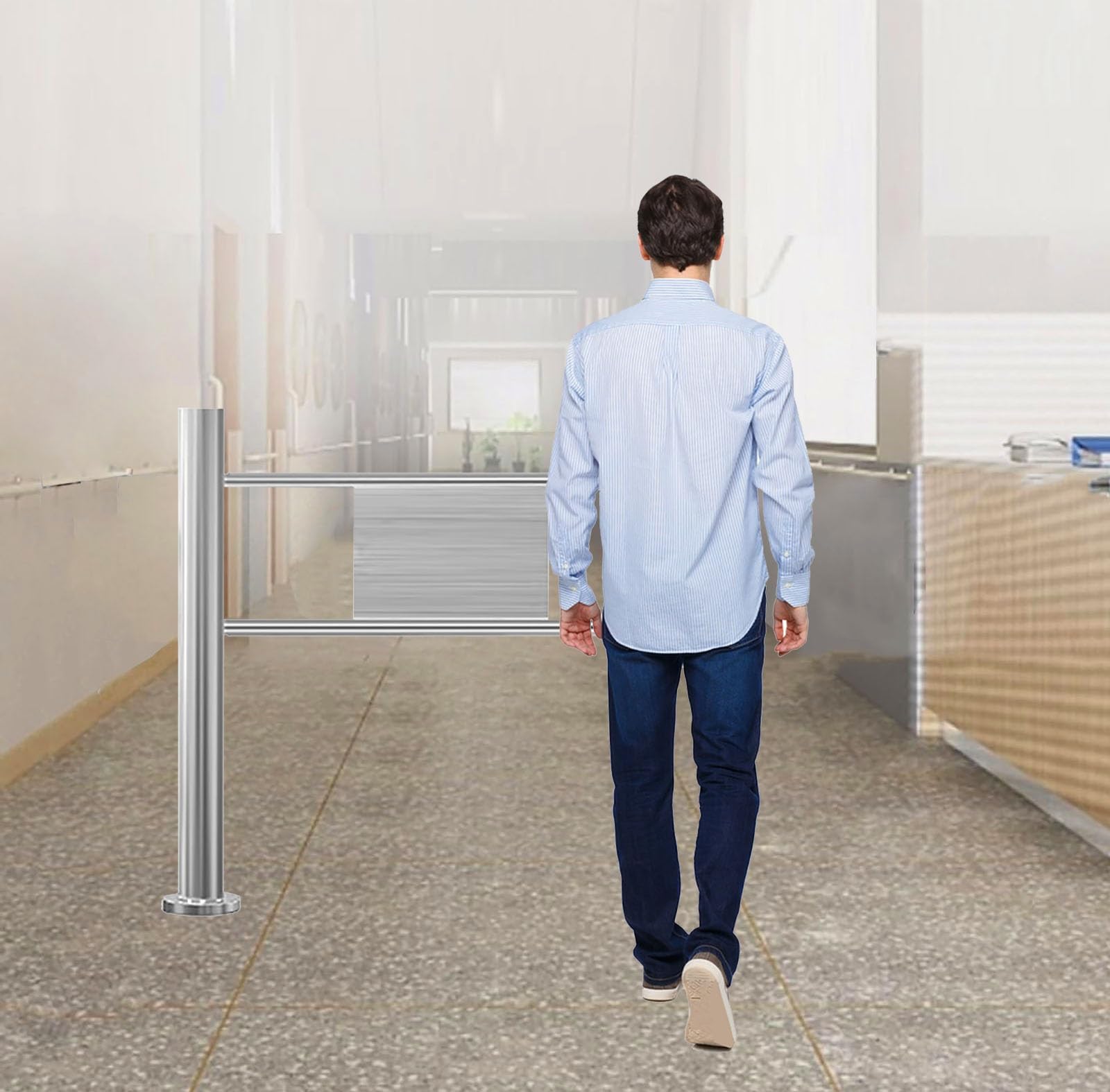 Porte manuelle à sens unique avec ouverture facile par poussée pour magasin