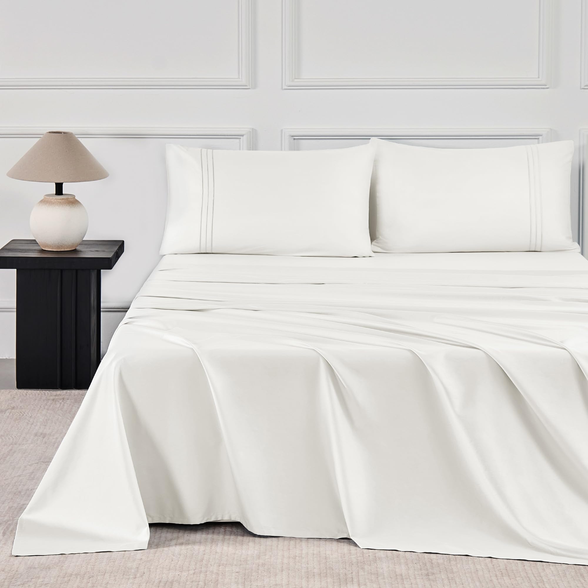 JELLYMONI 400 Thread Count 100 Cotton Sheet Sets 3 Pieces Extra Soft Bedding Cooling Sheets - 16 Deep
