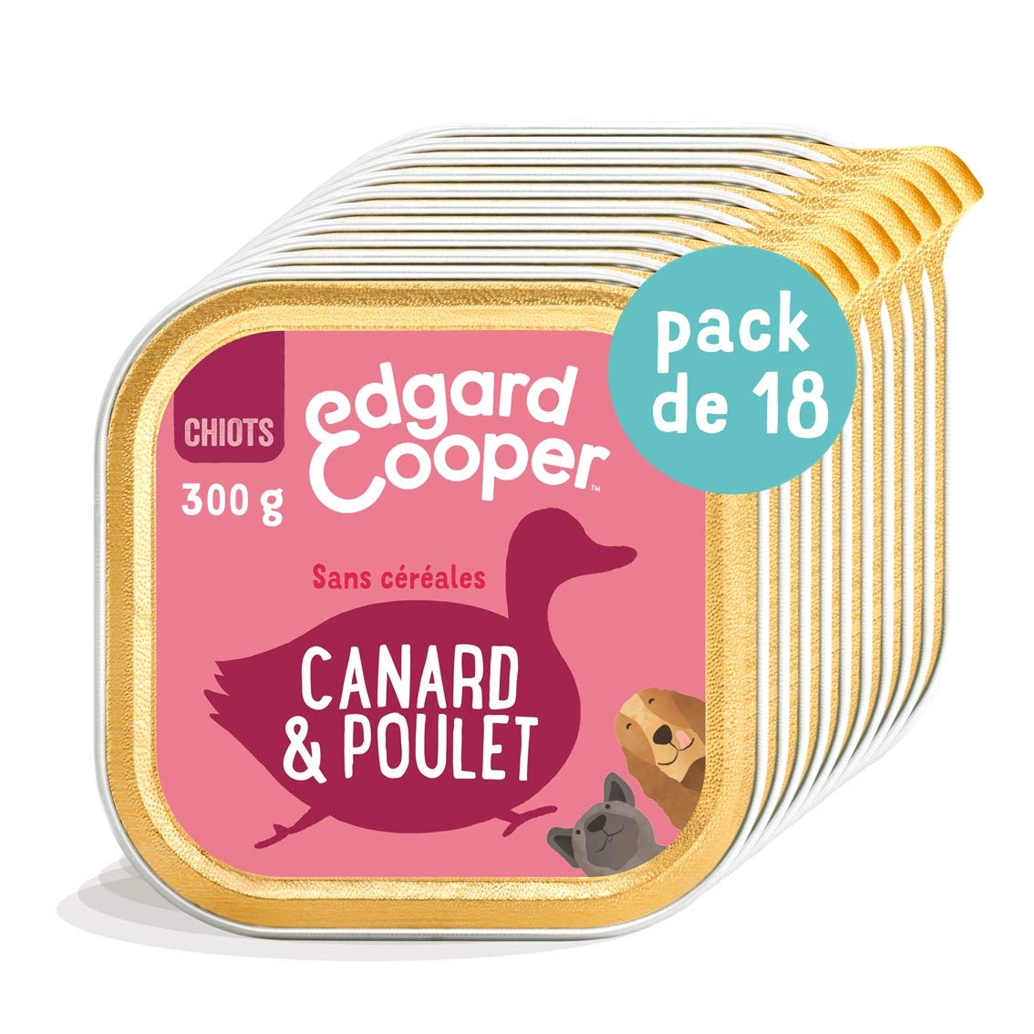 Edgard Cooper Paté para Perro Cachorro (Pato y Pollo Fresco, 300 g x 18), Perro Junior sin Cereales Comida Natural, alimentación Sana Sabrosa y equilibrada, proteína de Calidad