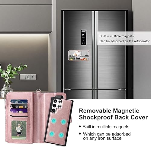 Miniatura 4 de Funda para Galaxy S22 Ultra, funda magnética desmontable 2 en 1, funda de piel sintética para teléfono con tarjetero para Samsung Galaxy S22 Ultra,