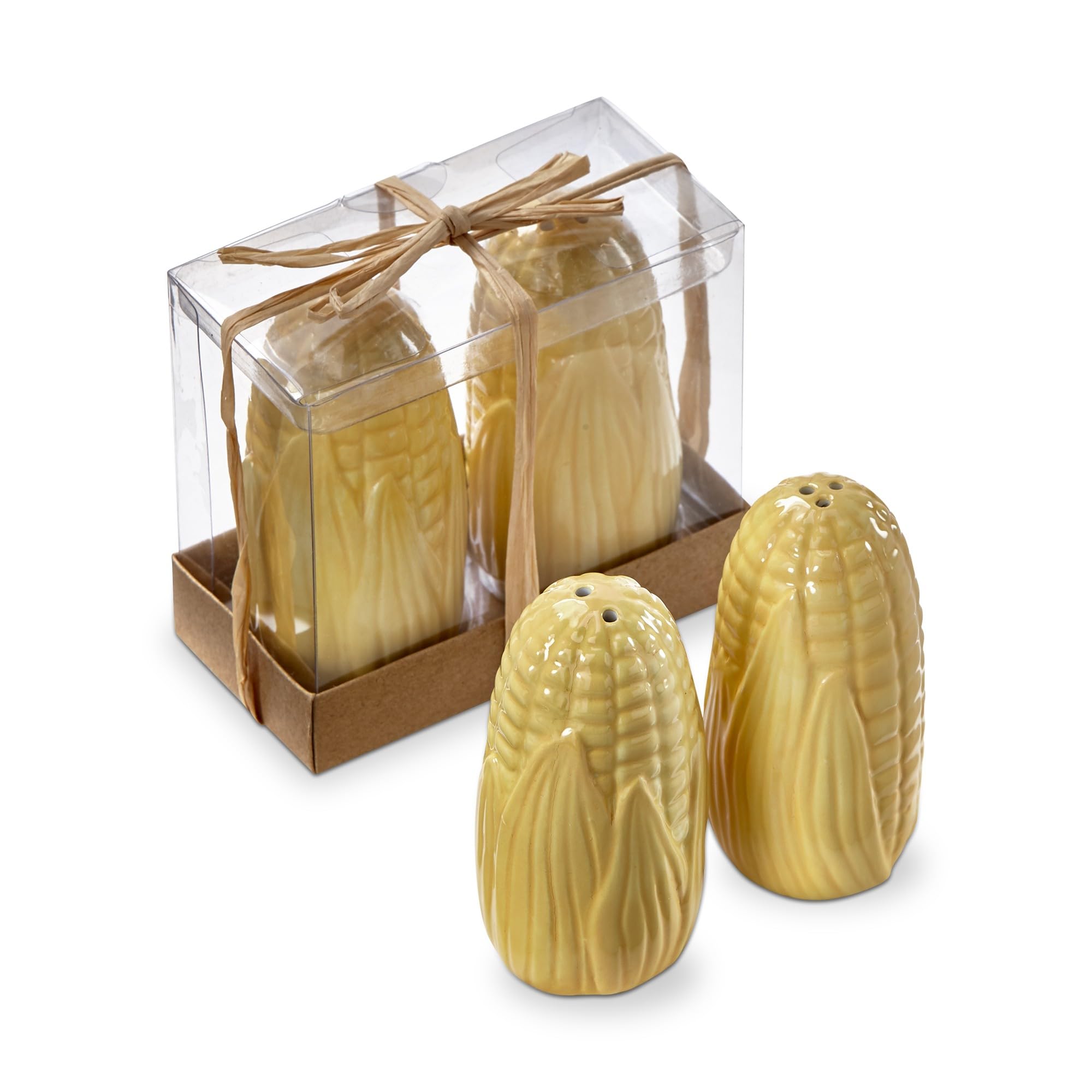 tag Corn on Cobb Shaped Ceramic Salt and Pepper Shakers 1.5L x1.5W x 3.5H Yellow