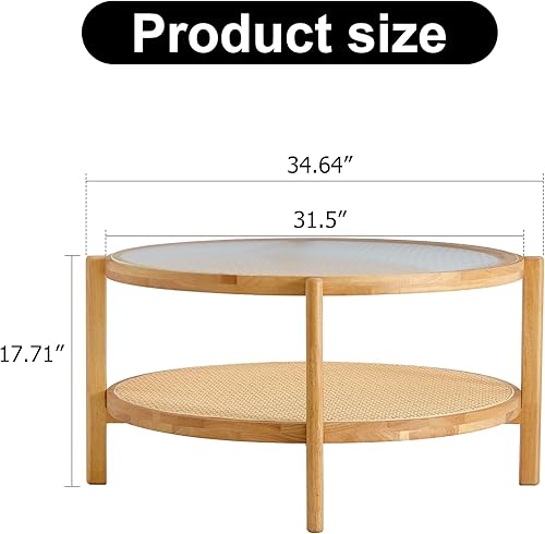 Miniatura 2 de Mesa de centro de ratán circular moderna para escritorio de cristal de doble capa, mesa auxiliar redonda pequeña para sala de estar, comedor y
