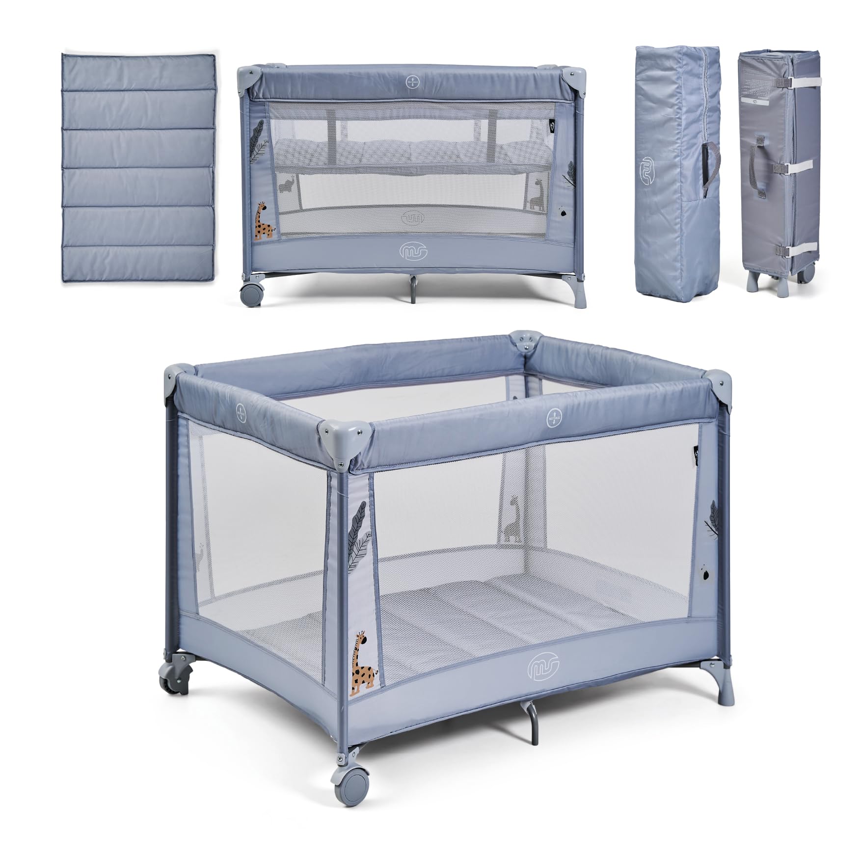 ms BabyWorld Kunni – Lettino da Viaggio per Bambini a 2 Altezze | 100x70 | Nascita fino a 15 kg | Materassino e Borsa per il Trasporto | Montaggio e Chiusura Facile