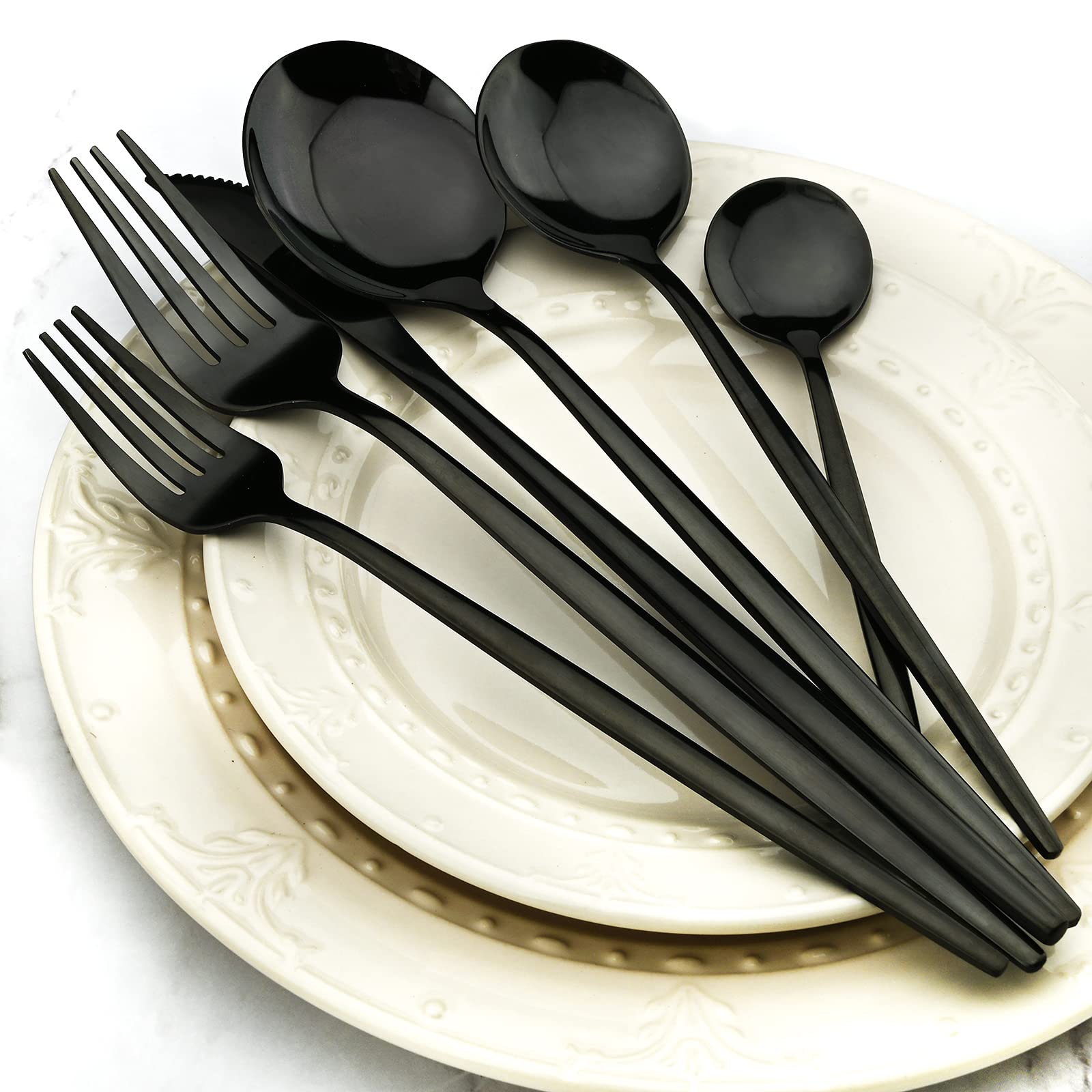 Schwarzes 36-teiliges Besteck-Set aus hochglanzpoliertem 18/0 Edelstahl, Besteckset für Zuhause, Küche, Party, Hotel, Restaurant, Hochzeit, Service für 6 Personen