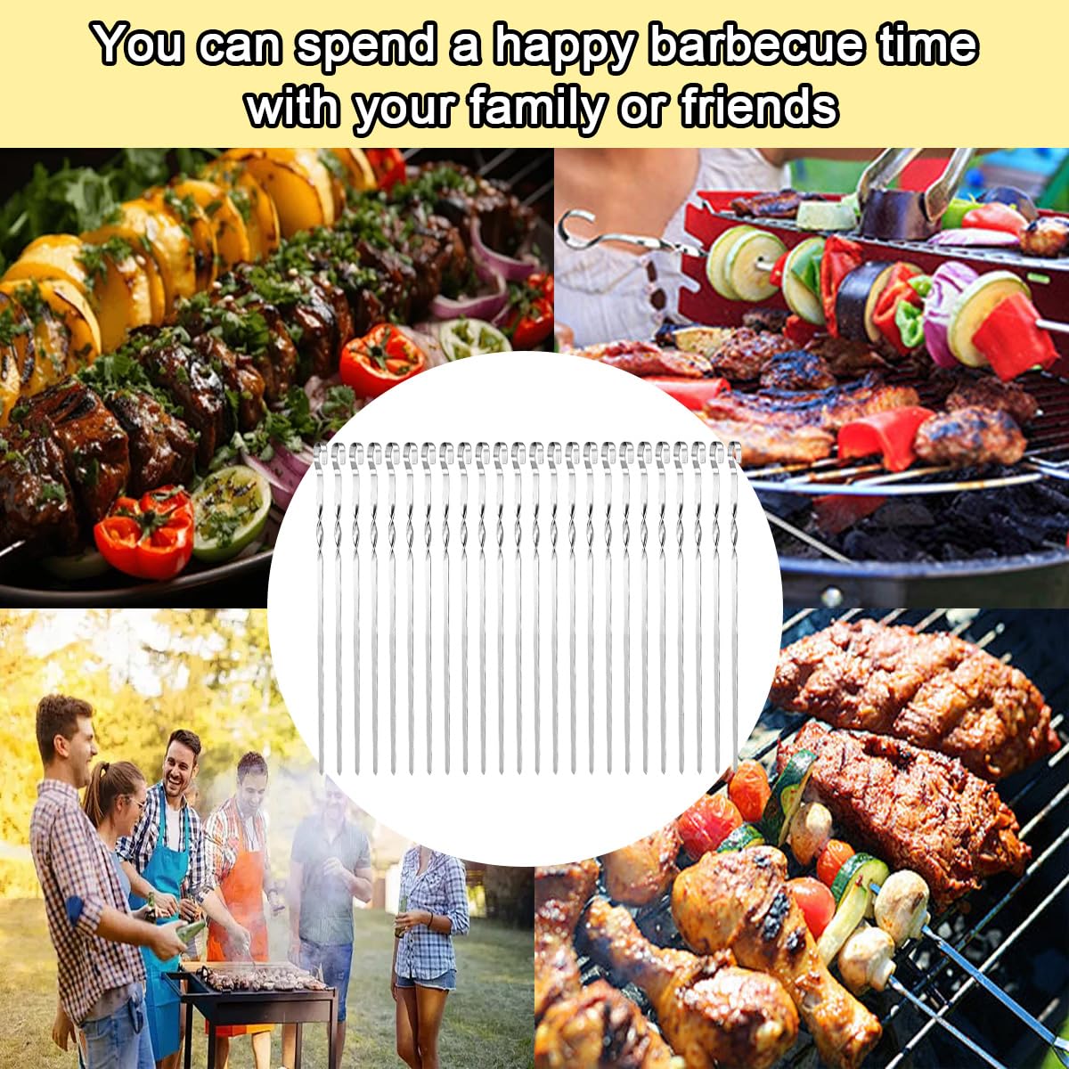 24 Pièces Brochette inox, 30cm Brochettes de grillades, Brochettes RéUtilisables en Acier Inoxydable, Brochettes Pour Griller, Brochette Réutilisables pour Barbecue,Viande,légumes (A-24 Pcs-30 Cm)