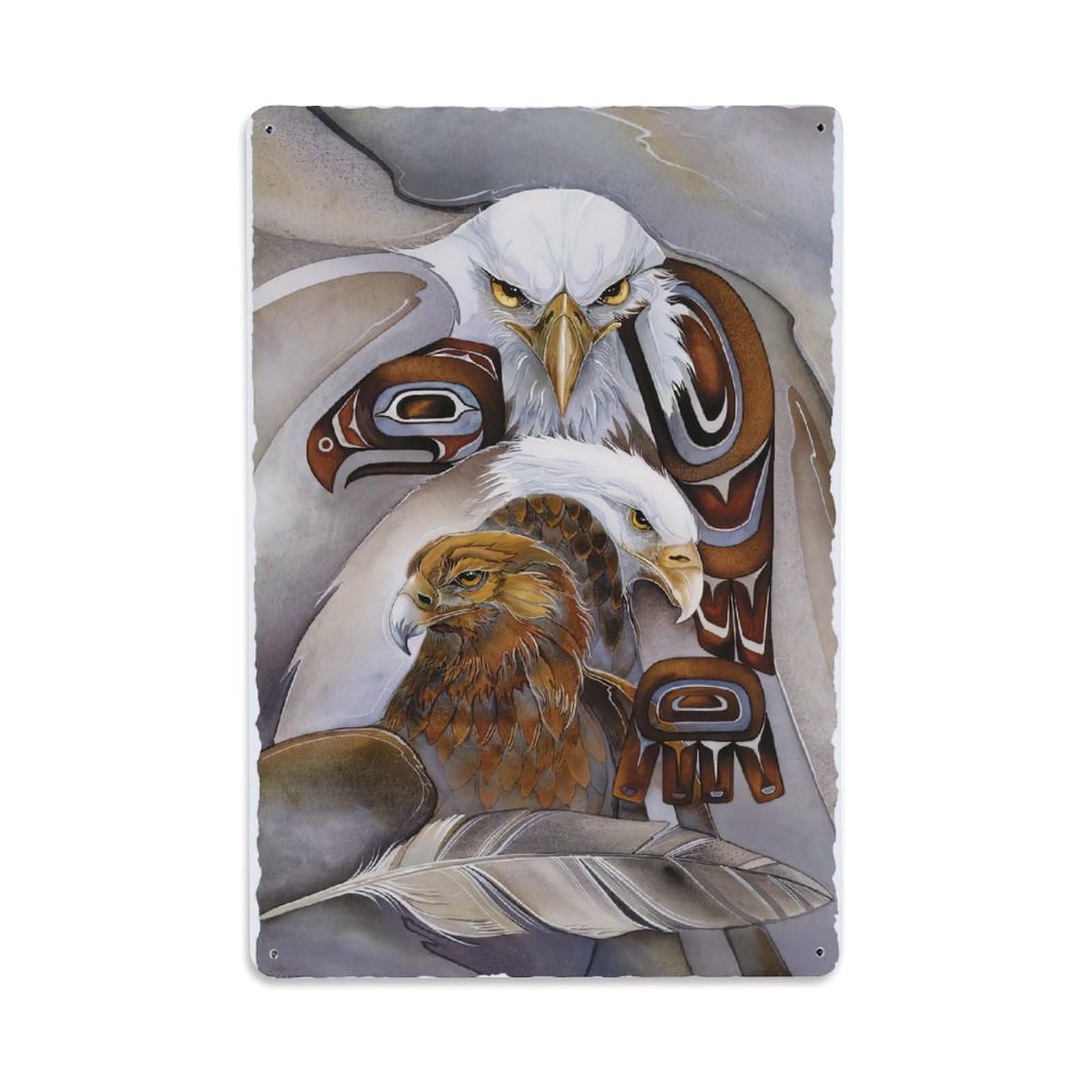 Vintage Wildlife Bald Eagle Aboriginal Power Totem Tribal Metal Tin Sign Plaque Wall Decor for Cafe, Man Cave, Club Bar, Office, Home Garden Round Metal Poster 8x12Inch