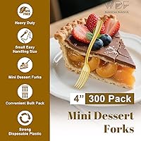 Vista 7 de WDF Disposable Plastic Mini Forks 300 Pieces 4 Inches Mini Gold Forks Plastic Dessert Forks Perfect for Small Appetizers and Desserts for