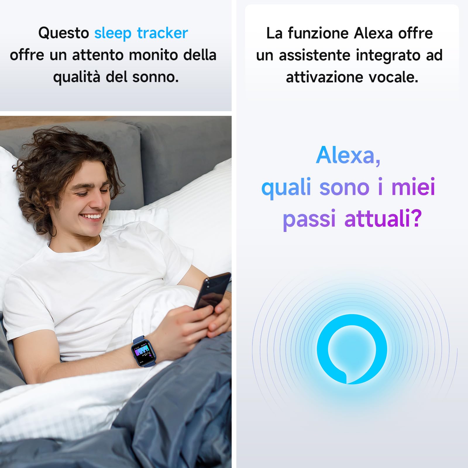 Smartwatch Uomo Donna con Chiamate Bluetooth, Alexa Integrato, 1.8” Orologio Smartwatch con 100 Sportive/Cardiofrequenzimetro/Sonno/SpO2, Impermeabil IP68 Fitness Tracker per iOS Android, Blu Scuro