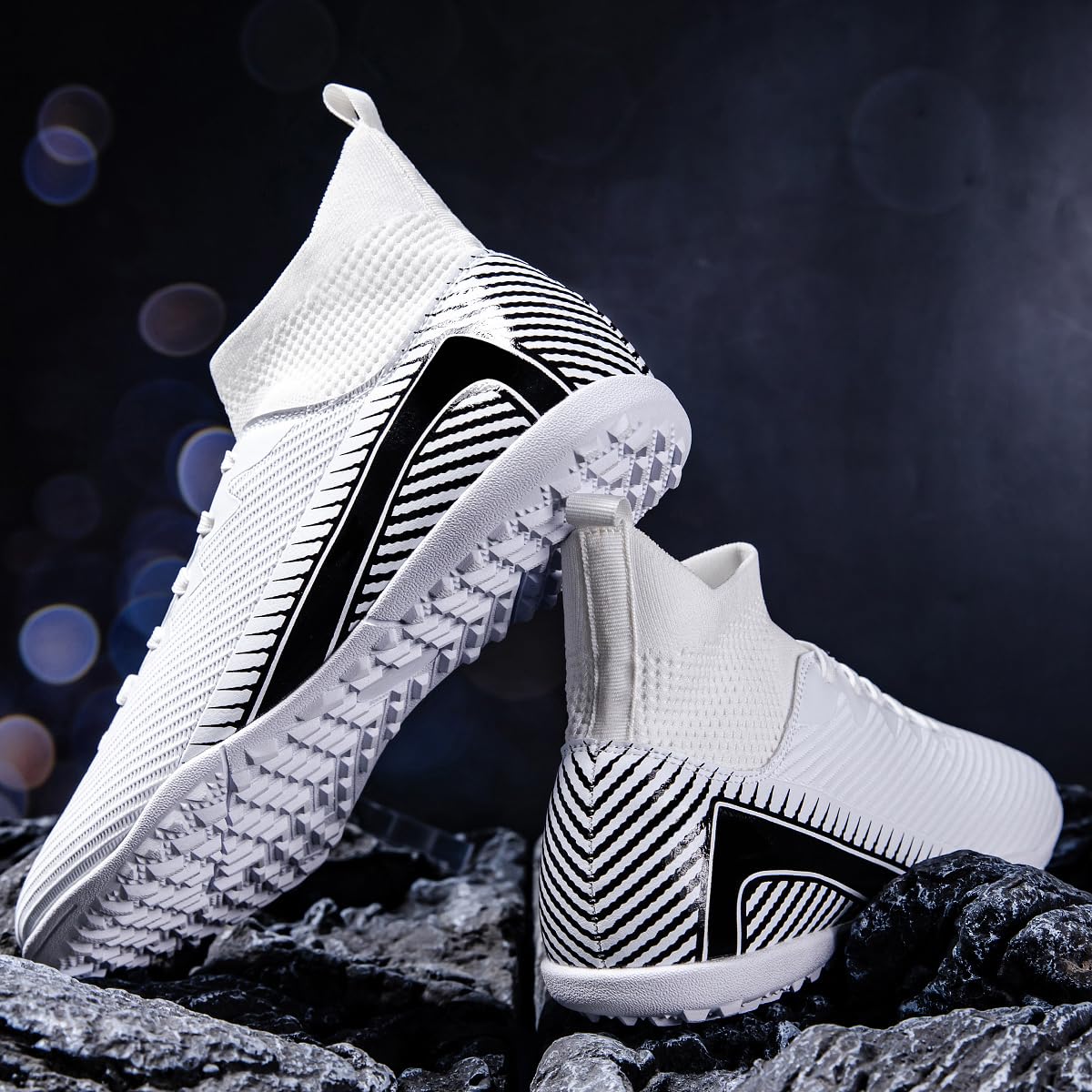 Stylowe buty piłkarskie wysokie cholewki, elastyczny kołnierz, siateczka, sznurówki, FG TF Trawa, trening, mecz, trawa, boisko, unisex, rozmiary 38-45, Biała, 45 EU