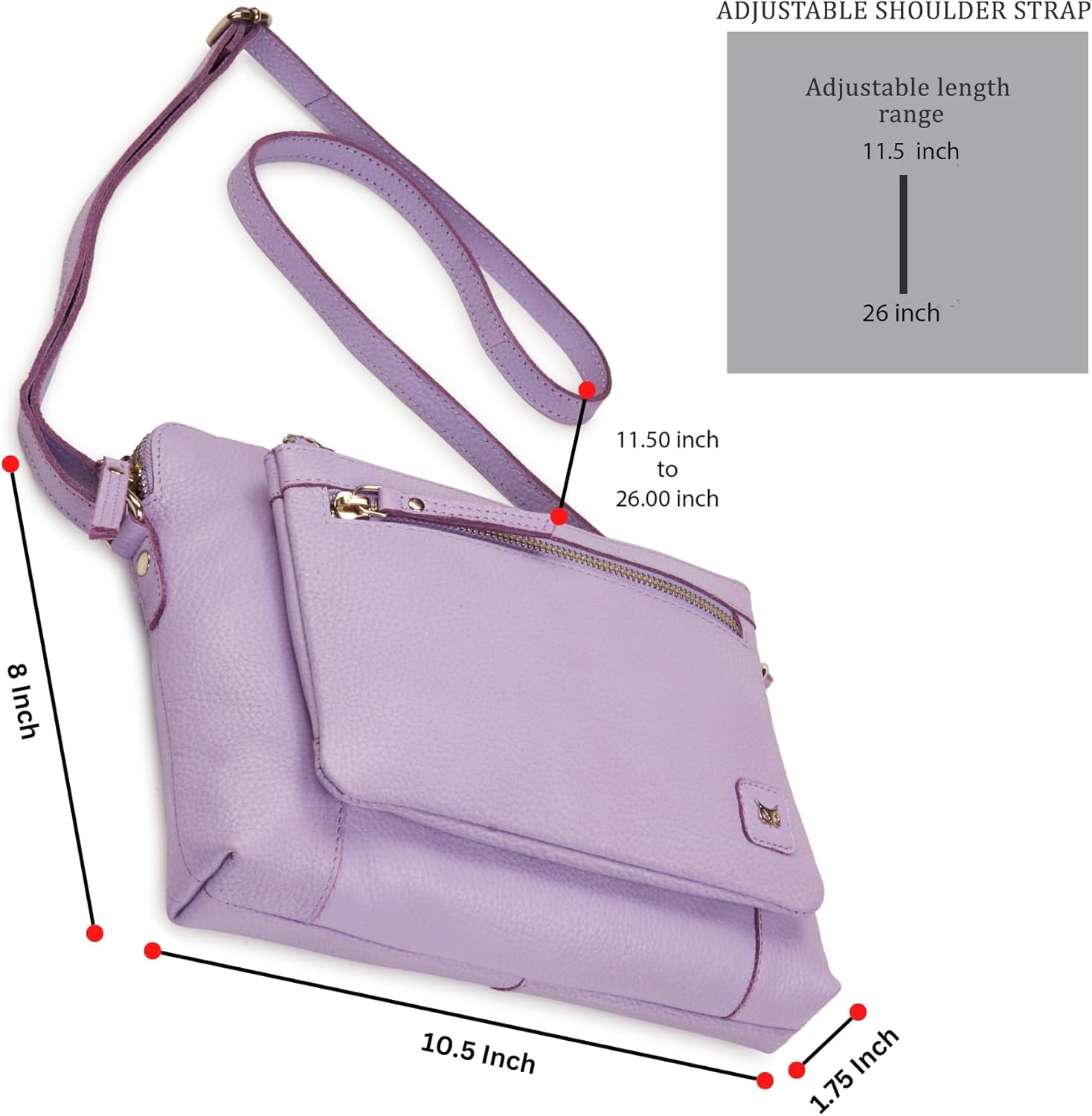 Leather Crossbody Bags for Women Small Soft Genuine Pebbled Sling Shoulder Handbag Crossover Purse with Full Adjustable Strap (Lavender Nappa)