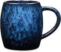 RELEDESA 21oz Large Ceramic Coffee Mug - Handmade Pottery Tea Cup, Unique Kiln Glaze, Big Handle, Microwave Dishwasher Safe, Deep Blue 600ml