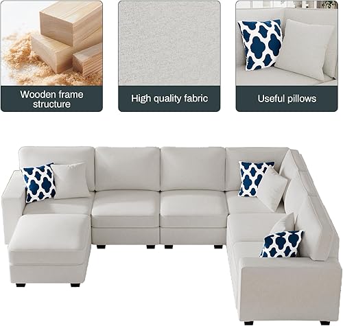 Miniatura 9 de Legend Vansen Sofá modular modular en forma de U con otomana, moderno, reversible, esquinero, sofá seccional para sala de estar (crema, sofá en