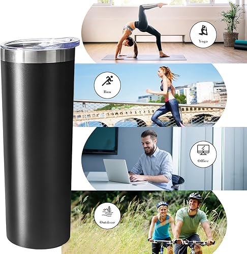 Miniatura 8 de Vaso térmico de acero inoxidable aislado al vacío de doble pared con tapa y popote, para bebidas calientes y frías (negro, 8)