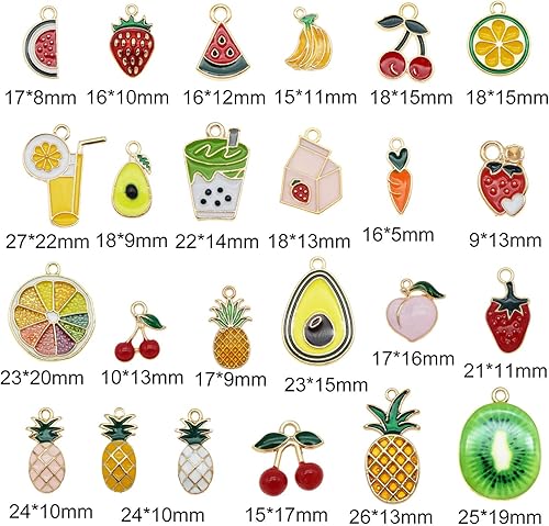 Miniatura 2 de JJG - 48 dijes chapados en oro esmaltados de cereza y limón, delicados dijes colgantes de frutas para aretes, joyería, collares, pulseras,