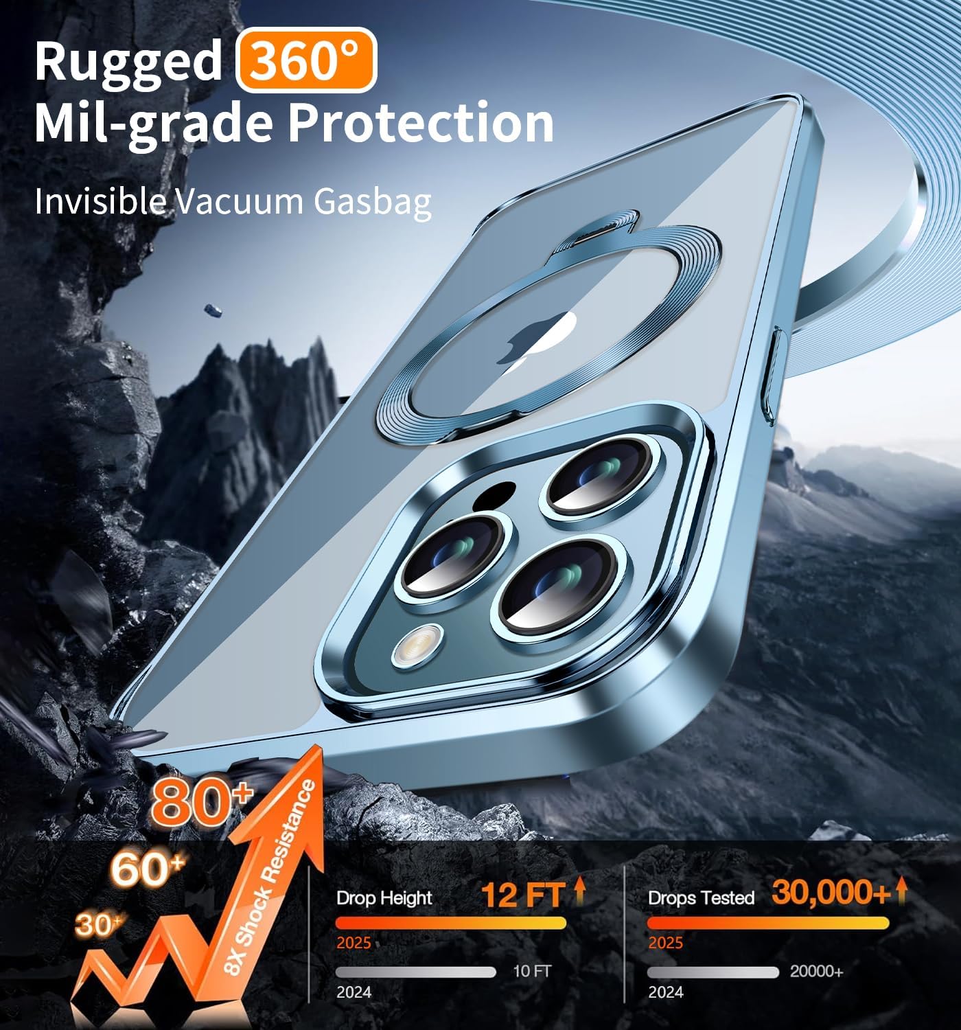 [CD Metal Ring & Invisible 360° Spin Stand] Magnetic Case for iPhone 13 Pro Max [Electroplated Shockproof Bumper ] [Compatible with Mag Safe] Cover with Stand for Women Men Slim Clear - Sierra Blue - Image 3