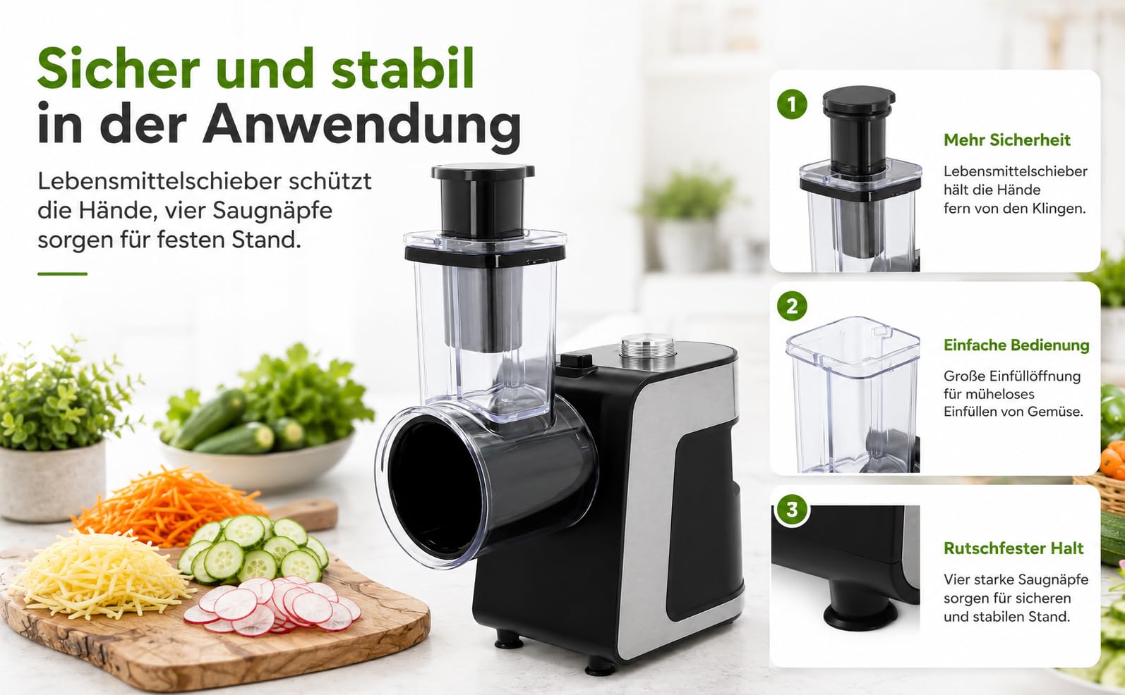 Grattugia elettrica per verdure, 1000 W, con 10 lame in acciaio inox, taglio vegetale elettrico per carote, formaggio, cetriolo, cipolle (nero)