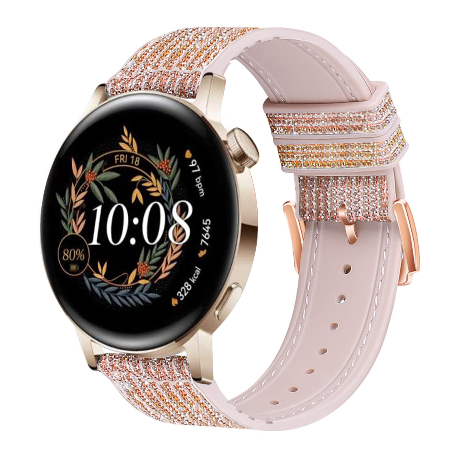 Compatible with Huawei Watch GT3 42 mm Silicone Glitter Replacement Straps for Huawei GT3 42 mm Stainless Steel Metal Watch Clasp Sport Watch Strap for Huawei Watch GT23 42 mm (Gold Red