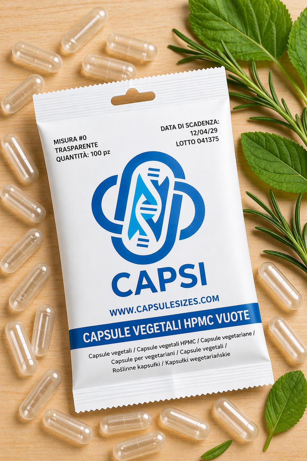 Capsule vegetariane vuote HPMC Dimensioni 0 x 100
