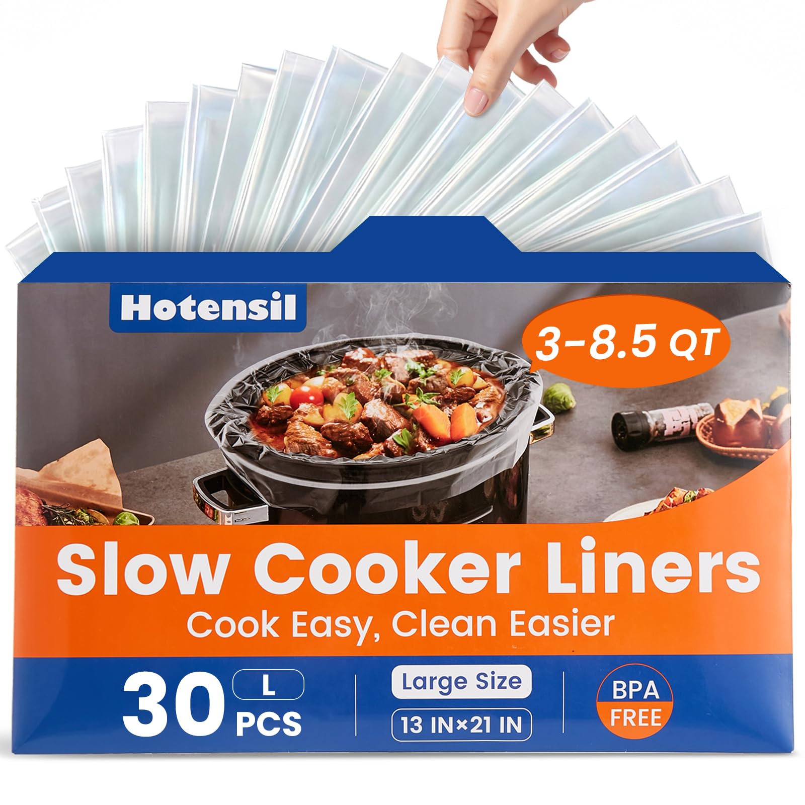 Hotensil Slow Cooker Liners 30 Count 13" x 21" Pot Liners Fit 3QT to 8 QT Pots Easy-Cleaning Cooking Bags-image-7