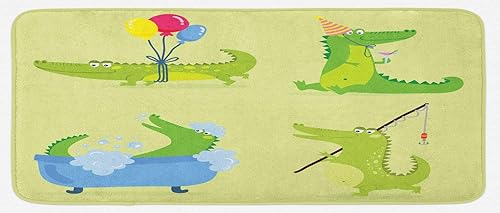 Miniatura 1 de Lunarable Alfombra de cocina de cocodrilo, depredador de dibujos animados australianos y reptiles de río de fiesta con globos, tapete de cocina