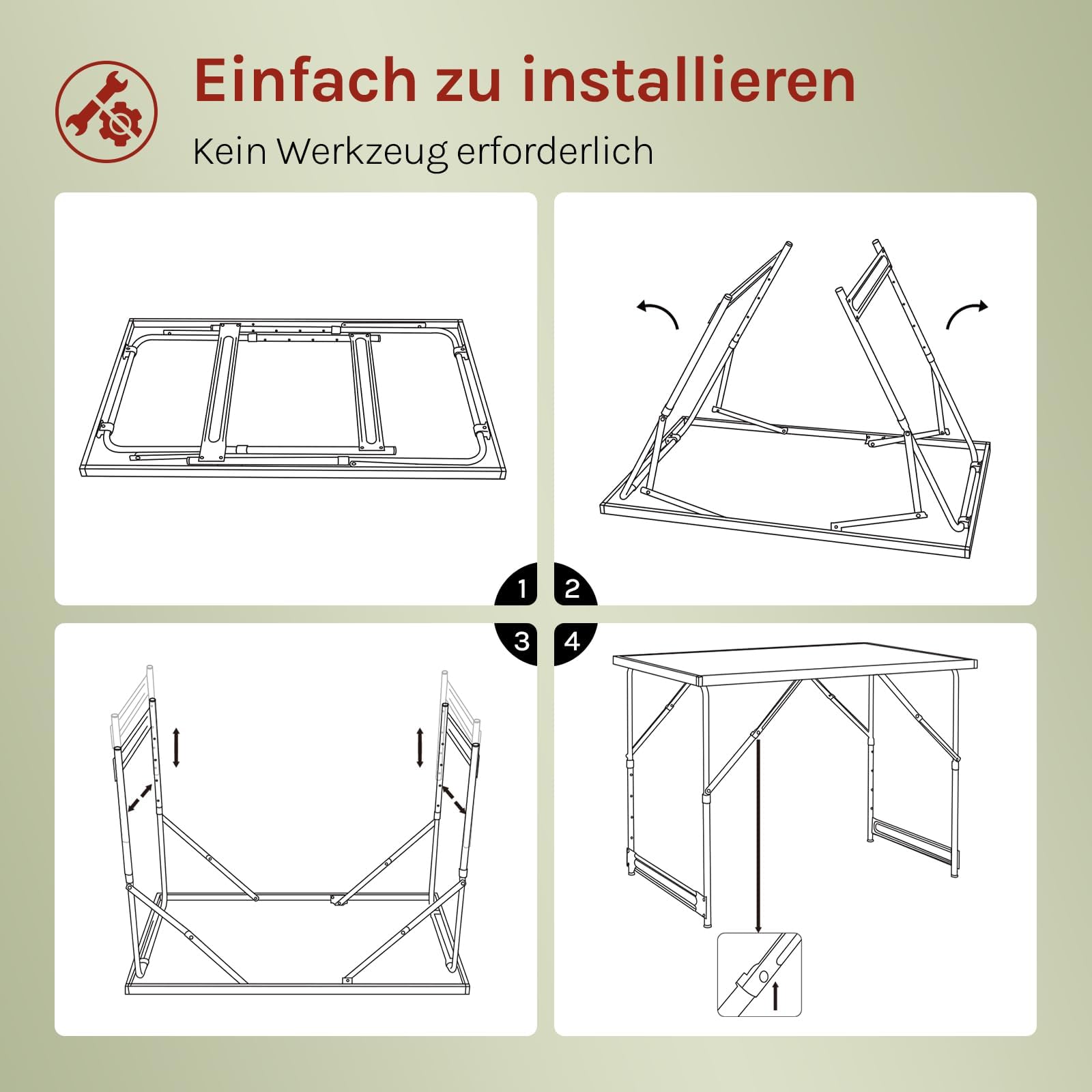 WOLTU Klapptisch 100x60cm, Campingtisch 4-Fach höhenverstellbar, mit Tragegriff, leicht und platzsparend, für Balkon Garten Terrasse Camping, Schwarz