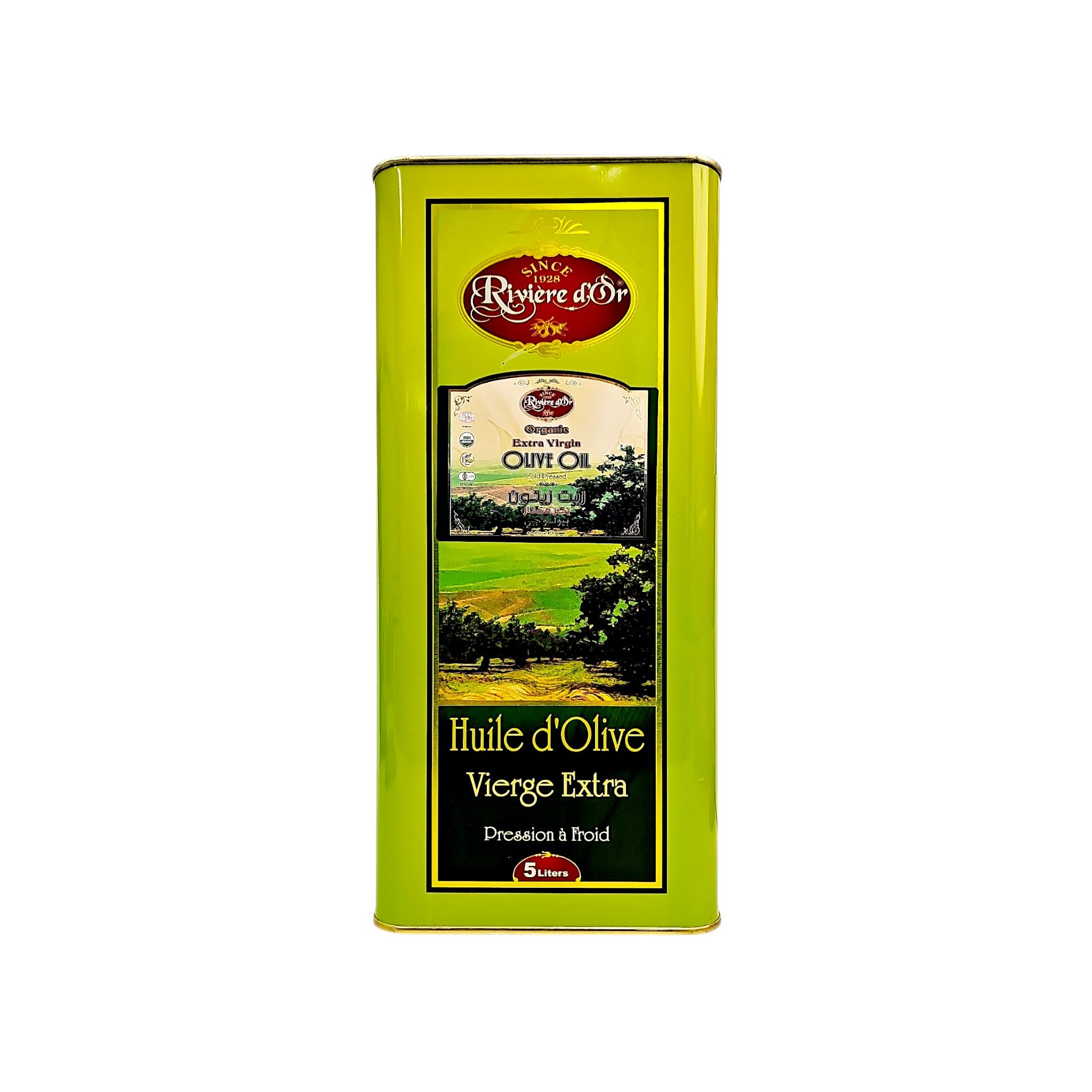 Rivière D'Or Natives Olivenöl Extra [5L] - Reich an Polyphenolen - Mild & Fruchtig - Traditionelle Herstellung in Tunesien - Kaltgepresst direkt nach Ernte - Praktischer Kanister mit Ausgießer