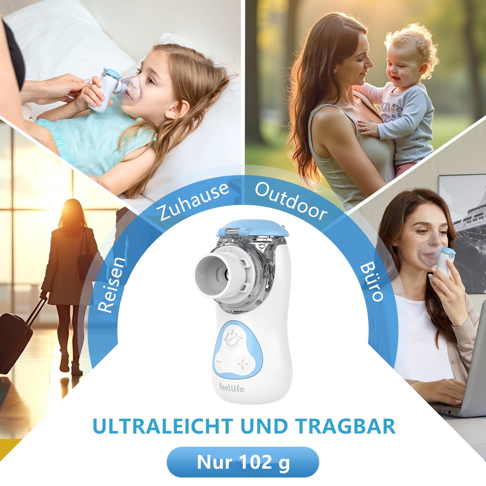 FEELLIFE Inhaliergeräte für Erwachsene, Inhalationsgerät Kinder, Inhalationsgerät Inhalator Vernebler Inhaliergerät, Nebulizer Baby Air Kids Mini Aerosol Inhalator Leiser Inhaliergerät