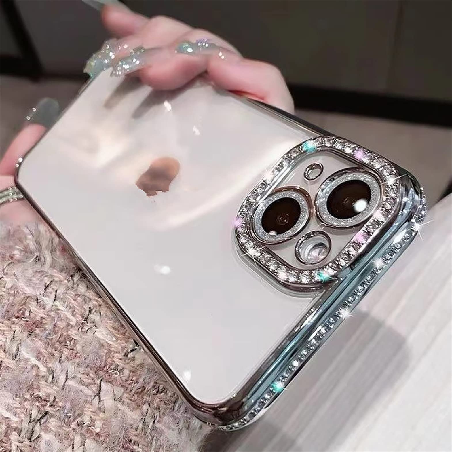 Tybiky, custodia per iPhone 11, custodia in silicone trasparente con glitter, protezione TPU Bumper, trasparente, con strass e diamanti luccicanti, custodia protettiva per iPhone 11. Argento