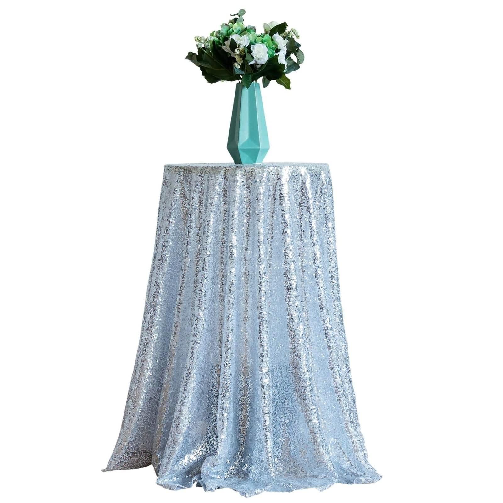 Mantel de Mesa Redonda Color Sólido con Lentejuelas Manteles de Mesa Cocina Poliester Plata,Redondo 275CM