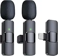 Microfone de Lapela sem fio 2 Peças Type-C para compatível iPhone 15,Iphone 16, Android,1 transmissor 2 microfones, redução de ruído, para gravação, entrevista, Vloggers, YouTube, TikTok, LAGUS IMP.