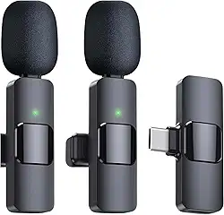 Microfone de Lapela sem fio 2 Peças Type-C para compatível iPhone 15,Iphone 16, Android,1 transmissor 2 microfones, redução de ruído, para gravação, entrevista, Vloggers, YouTube, TikTok, LAGUS IMP.