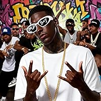 Vista 6 de Accesorios de disfraz de lentes de rapero, lentes de sol blancos, disfraz de hip hop de los años 2000, 90, 80, para hombres y mujeres, Halloween