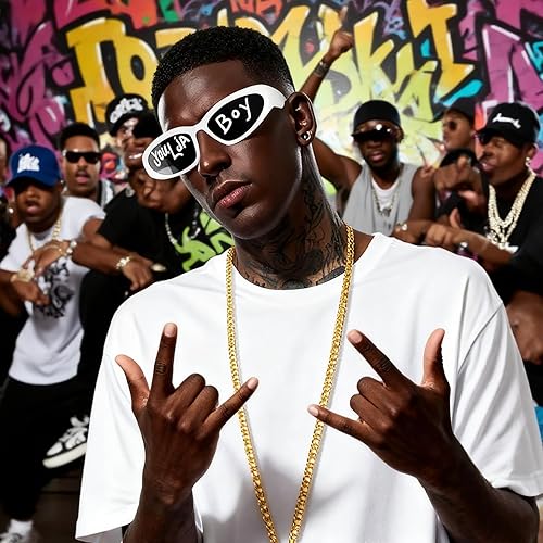 Miniatura 6 de Accesorios de disfraz de lentes de rapero, lentes de sol blancos, disfraz de hip hop de los años 2000, 90, 80, para hombres y mujeres, Halloween