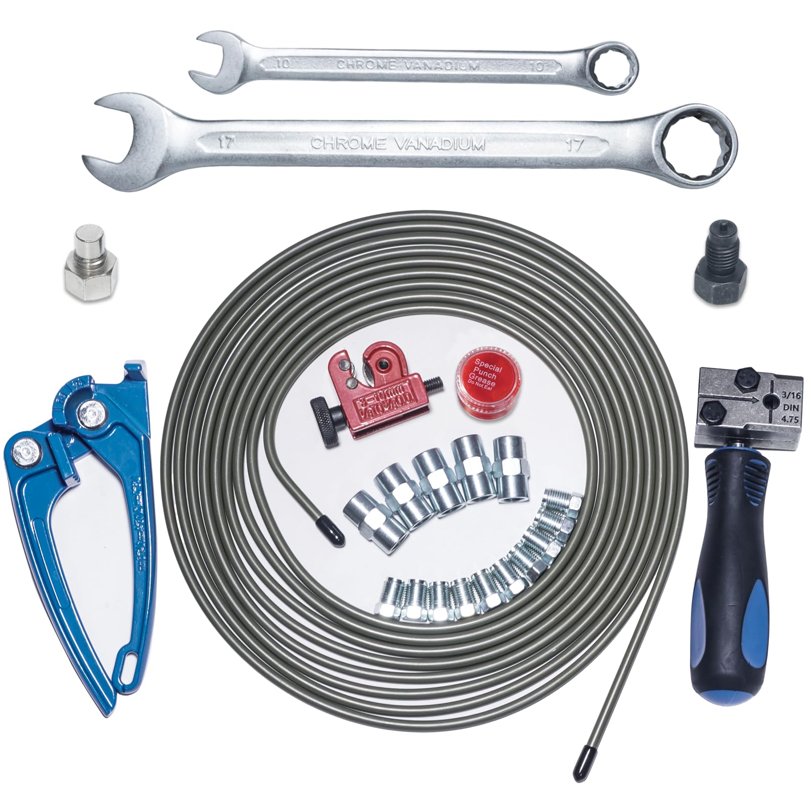 5 Metern Bremsleitungen-Kit mit Bremsleitung Ø 4,75 mm, Rohrschneider, Rohrbiegezange, Bördelwerkzeug, geeignet zum Austausch von Brems- oder Hydraulikleitungen