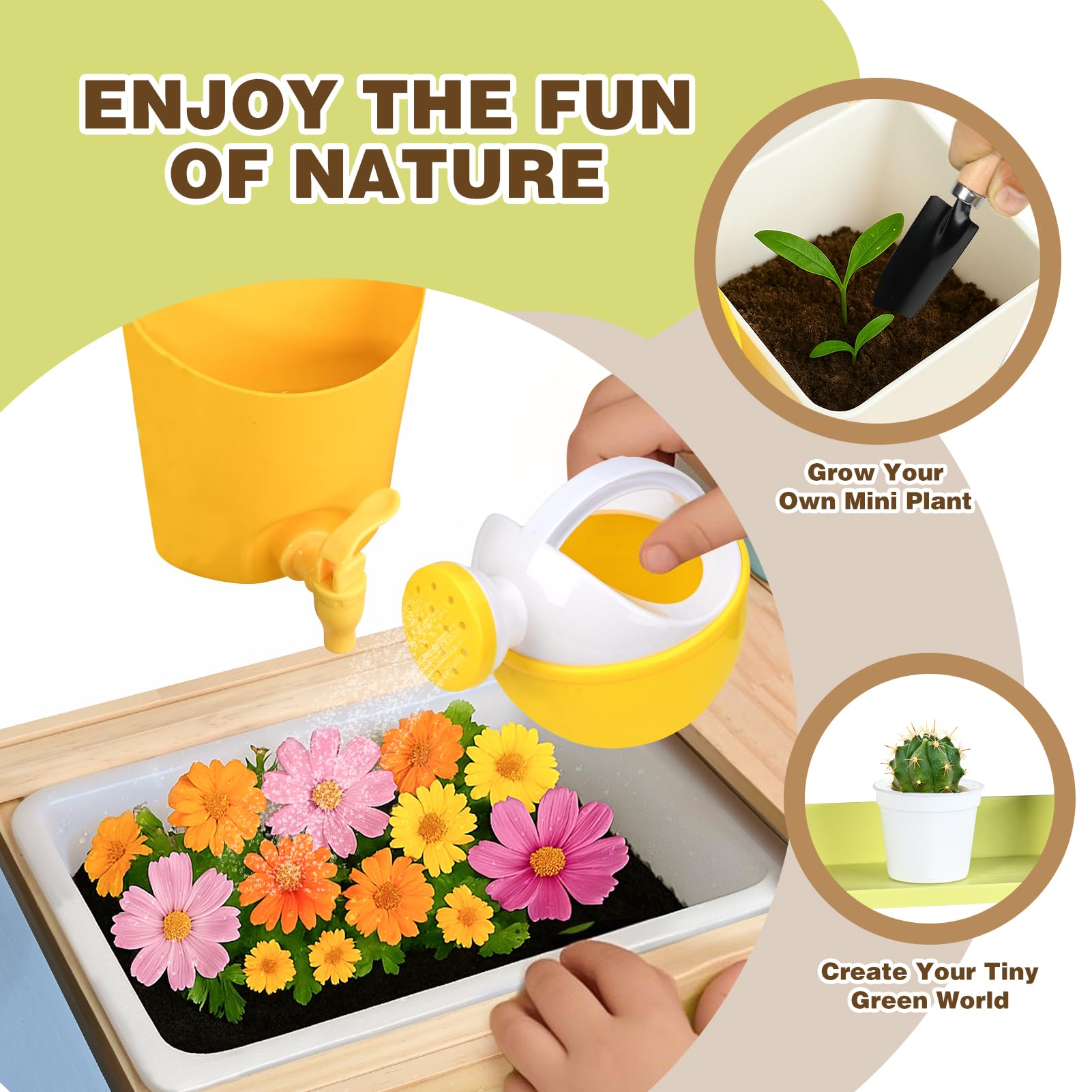 Dreamon Cocina de barro para niños al aire libre, juego de cocina de madera con fregadero extraíble, pizarra de tiza, juguete de jardín y accesorios de cocina de acero inoxidable, accesorios de cocina