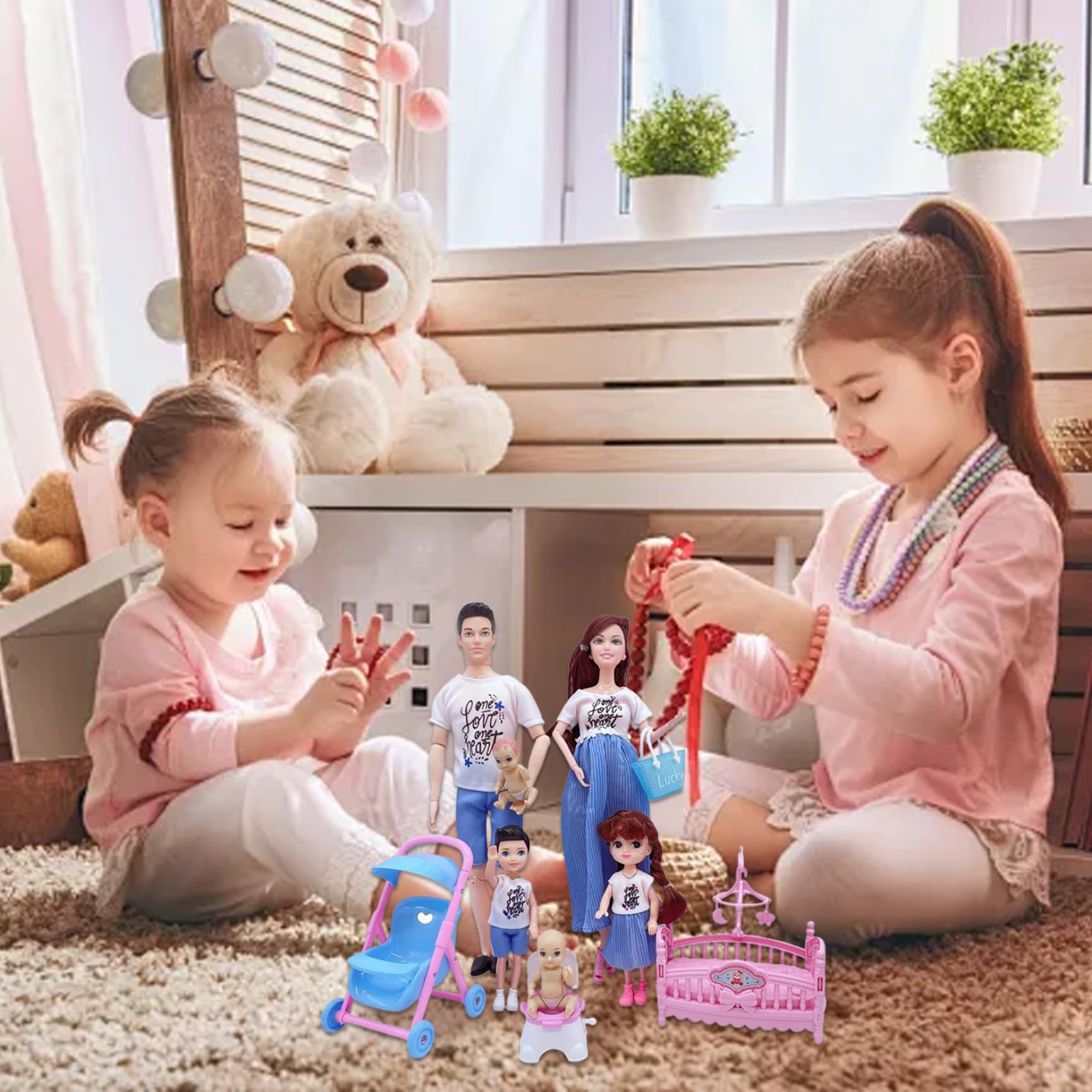 Juego de muñecas Familiares, Juego de muñecas seguras para Embarazadas con papá y 3 niños, 5 Personas con Accesorios para casa de, Juguete para de imitación para niños y bebés