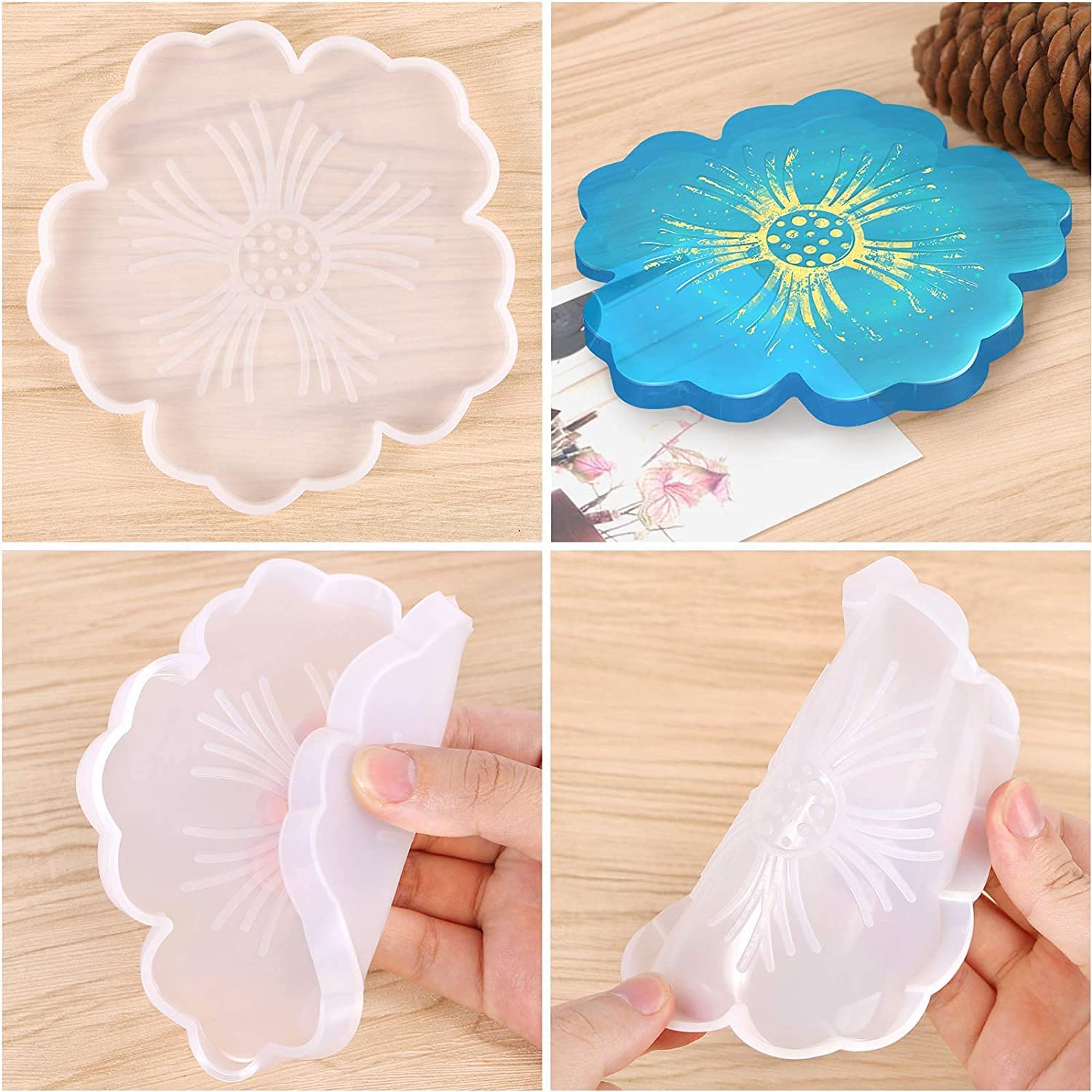KIRA Box Flower Coaster Molds, Silicone Coaster Molds for Epoxy Resin, Glossy Geode Aagate Silicone Coasters Molds, for Agate Resin Coasters, Candle Holder, Cup Mats (Pack of 1)-image-16