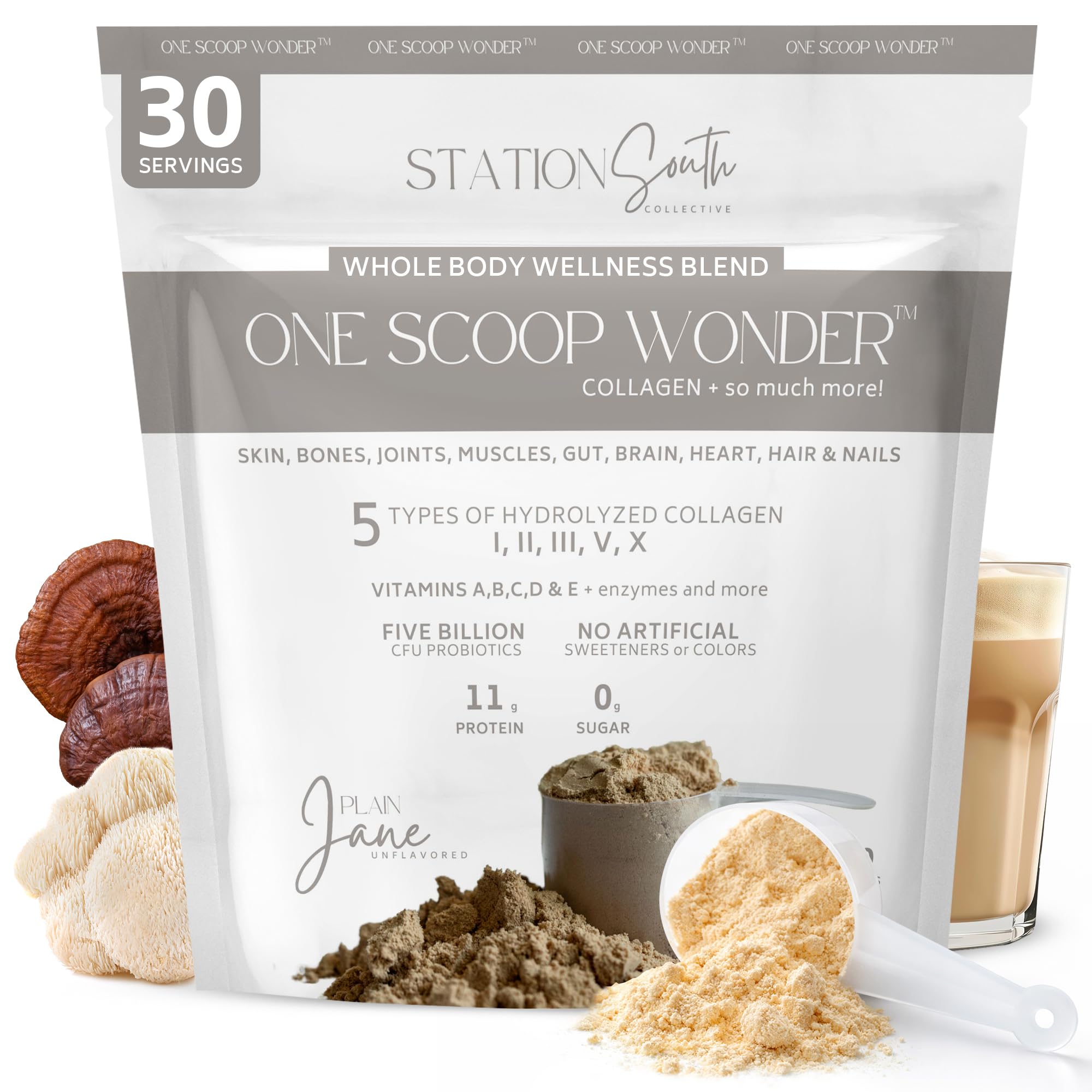 Hydrolyzed Multi Collagen Peptides Powder for Men Women - 35 functional ingredients Protein Mushrooms Vitamins Enzymes Probiotics for