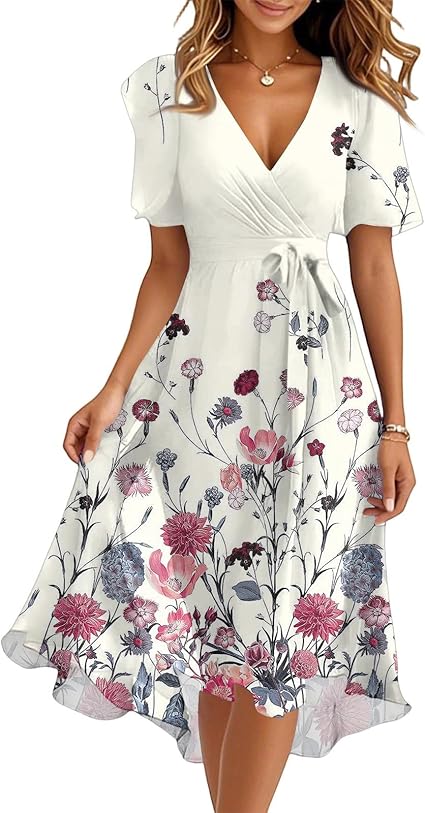 Spring Summer Chiffon Midi Dresses for Women 2025 Elegant Classy Wedding Guest Floral Formal Cocktail Prom Dress