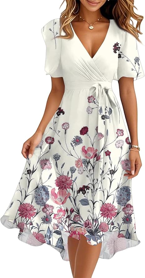 Spring Summer Chiffon Midi Dresses for Women 2025 Elegant Classy Wedding Guest Floral Formal Cocktail Prom Dress