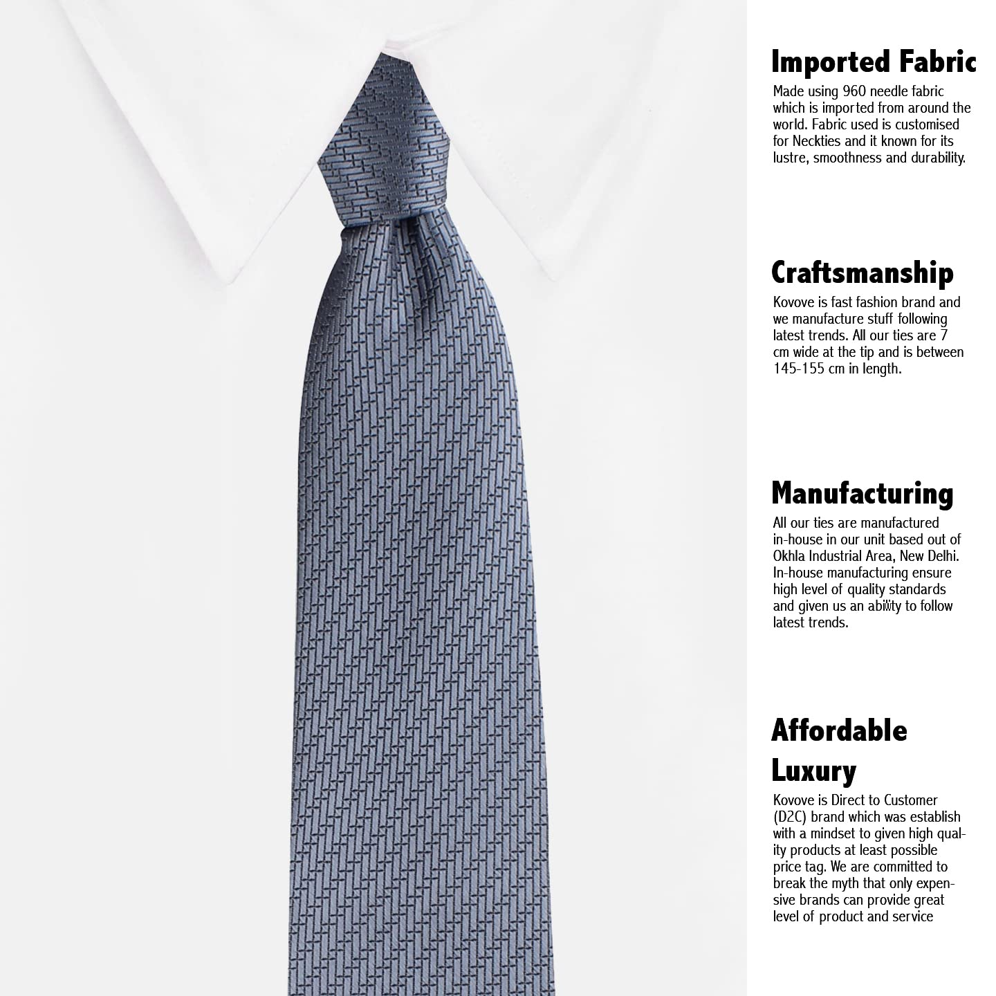Kavove The Energise Self Pattern silver Necktie For Men - Image 8 thumbnail