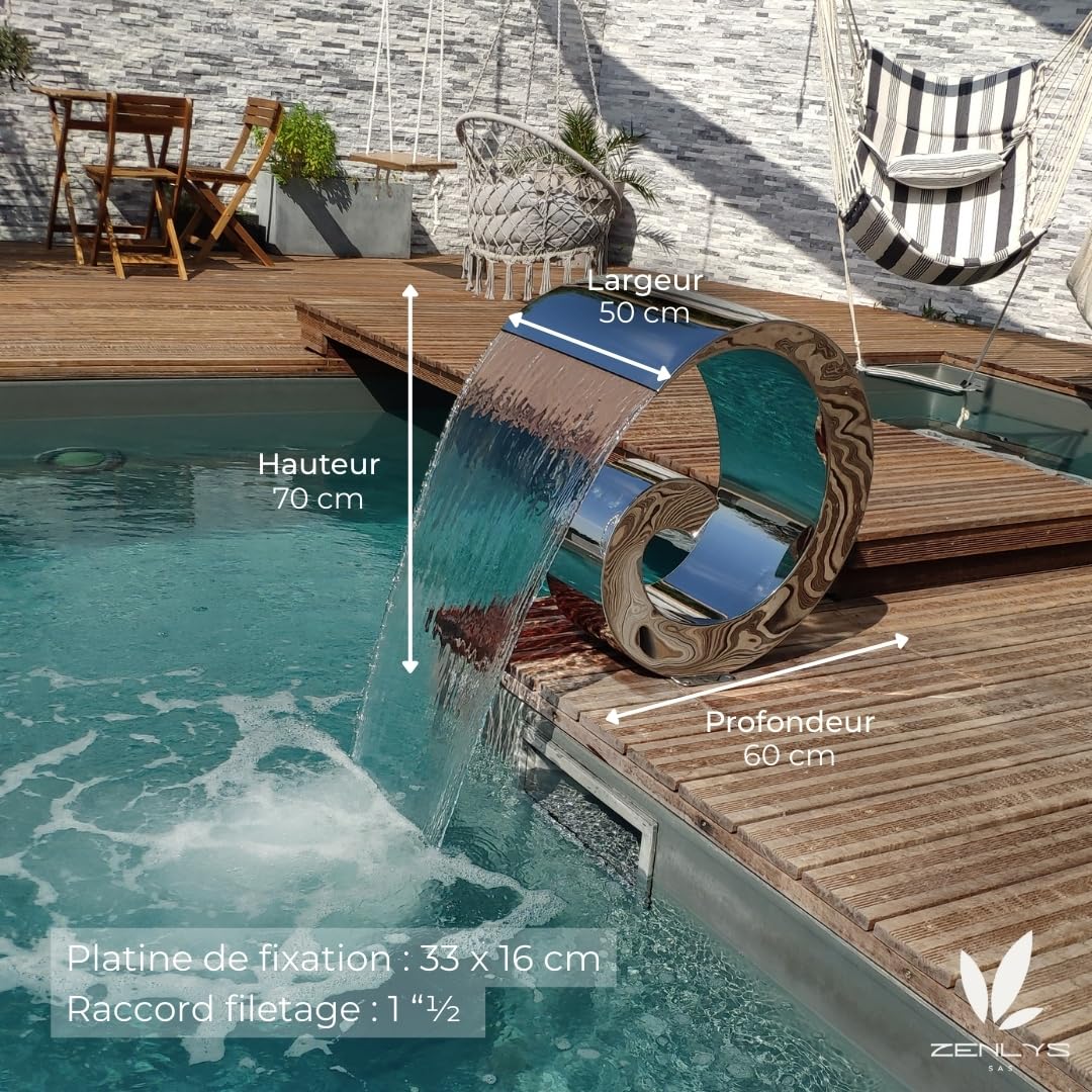 Cascade de Piscine INOX California Hauteur 70cm Largeur 50cm Fontaine Design Moderne