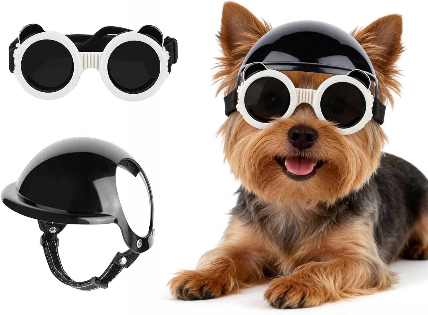 LESYPET Dog Goggles with Helmet for Small Medium Dogs - Doggy Sunglasses and Motorcycle Helmet Set for Outdoor Biking Motorcycling Driving, Black