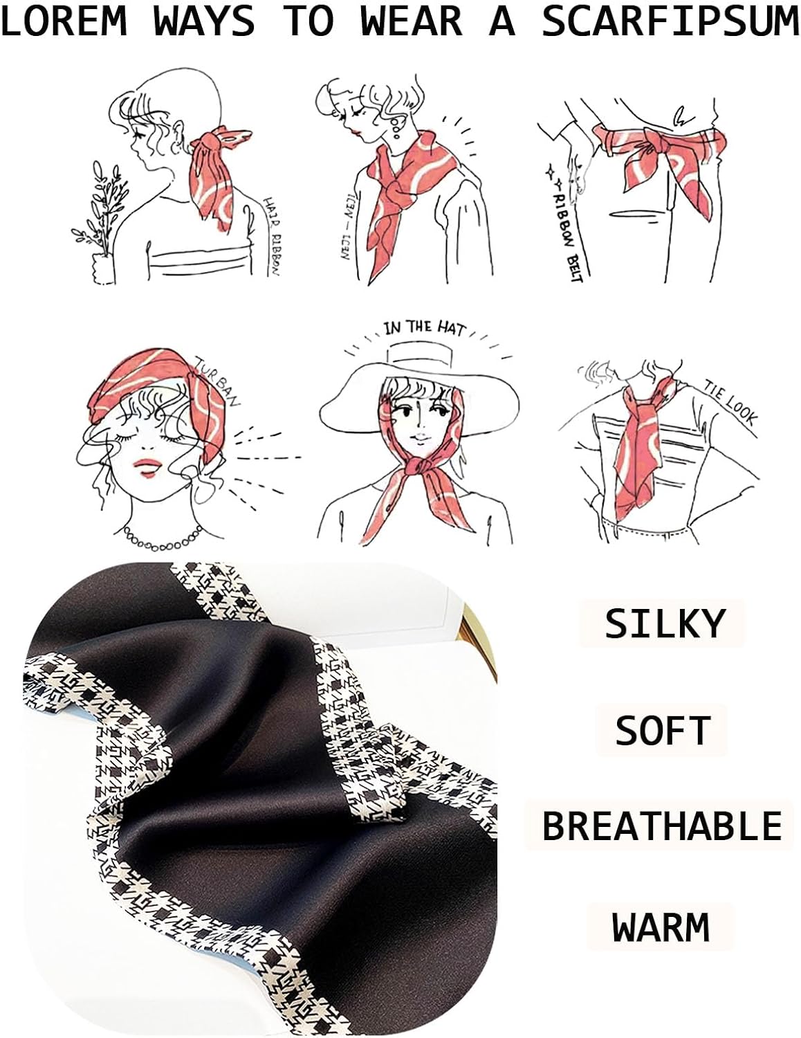 Head Scarf Purse Handle Neck Satin Hair Scarfs For Bag Lightweight Silky Long Thin Women's Fashion Scarves 59 * 5.9” - Image 3