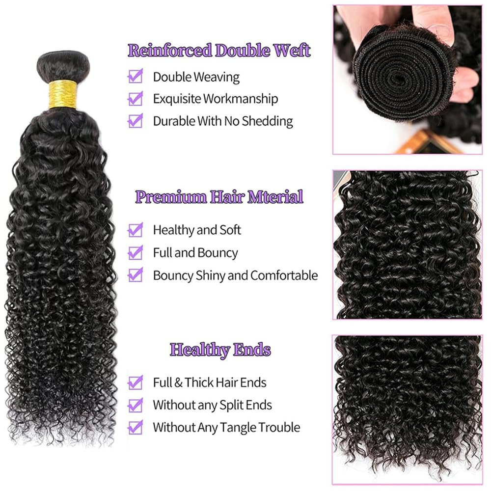 Extension di capelli umani ondulati 1B, colore nero naturale, non trattati, doppia trama, 2 ciocche di capelli brasiliani Remy, 100 g, per donne, 50,8 cm, 50,8 cm