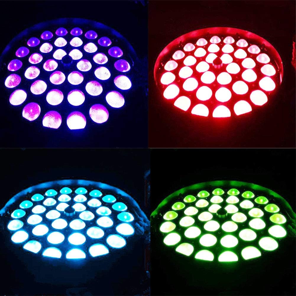 Close-up view of the 36 RGBW LEDs on the Boulder Pro Moving Head Stage Light in various color combinations.