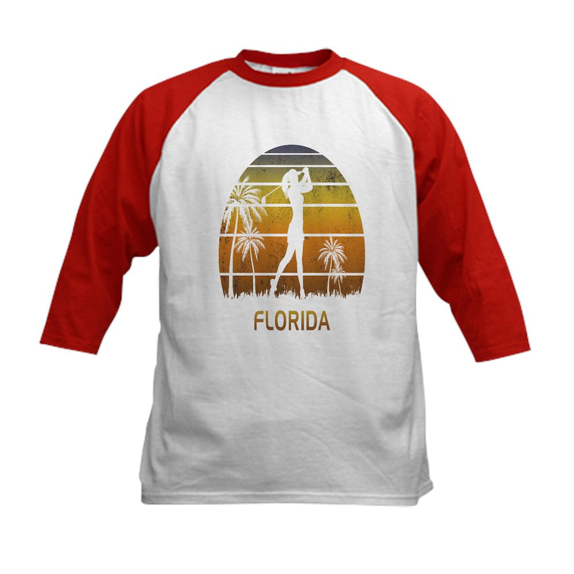 CafePress Retro Florida Women's Golf GOL Baseball Jersey Kids Cotton Baseball Jersey, 3/4 Raglan Sleeve Shirt Red/White