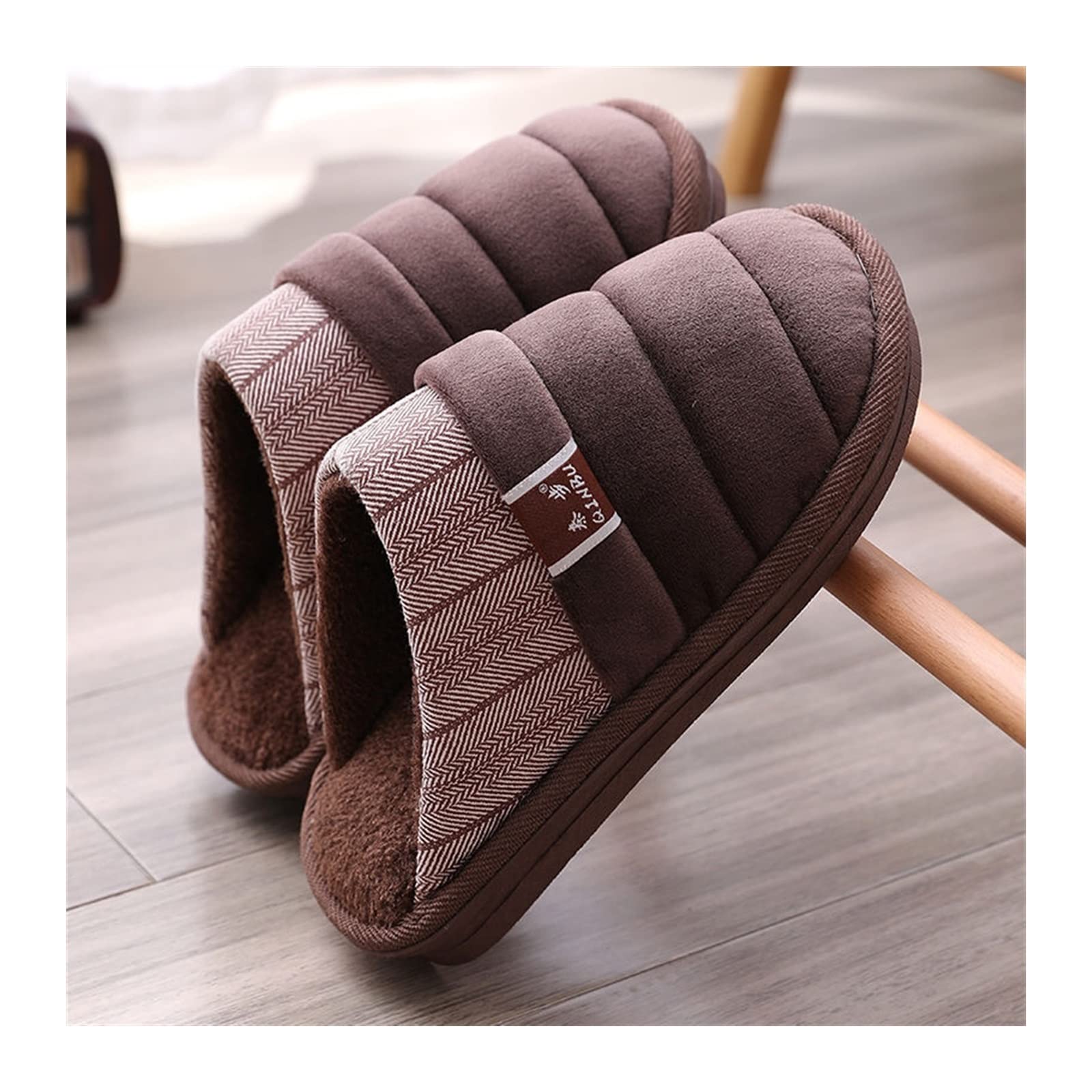 Cotton slippers Men Cotton Slippers Home Winter Slippers Non-slip Platform Shoes Warm Slippers Memory Foam Anti-Slip Indoor/Outdoor House Shoes Warm Soft Indoor Slippers (Color : Brown, Size : 42-43 42/43 EU Brown