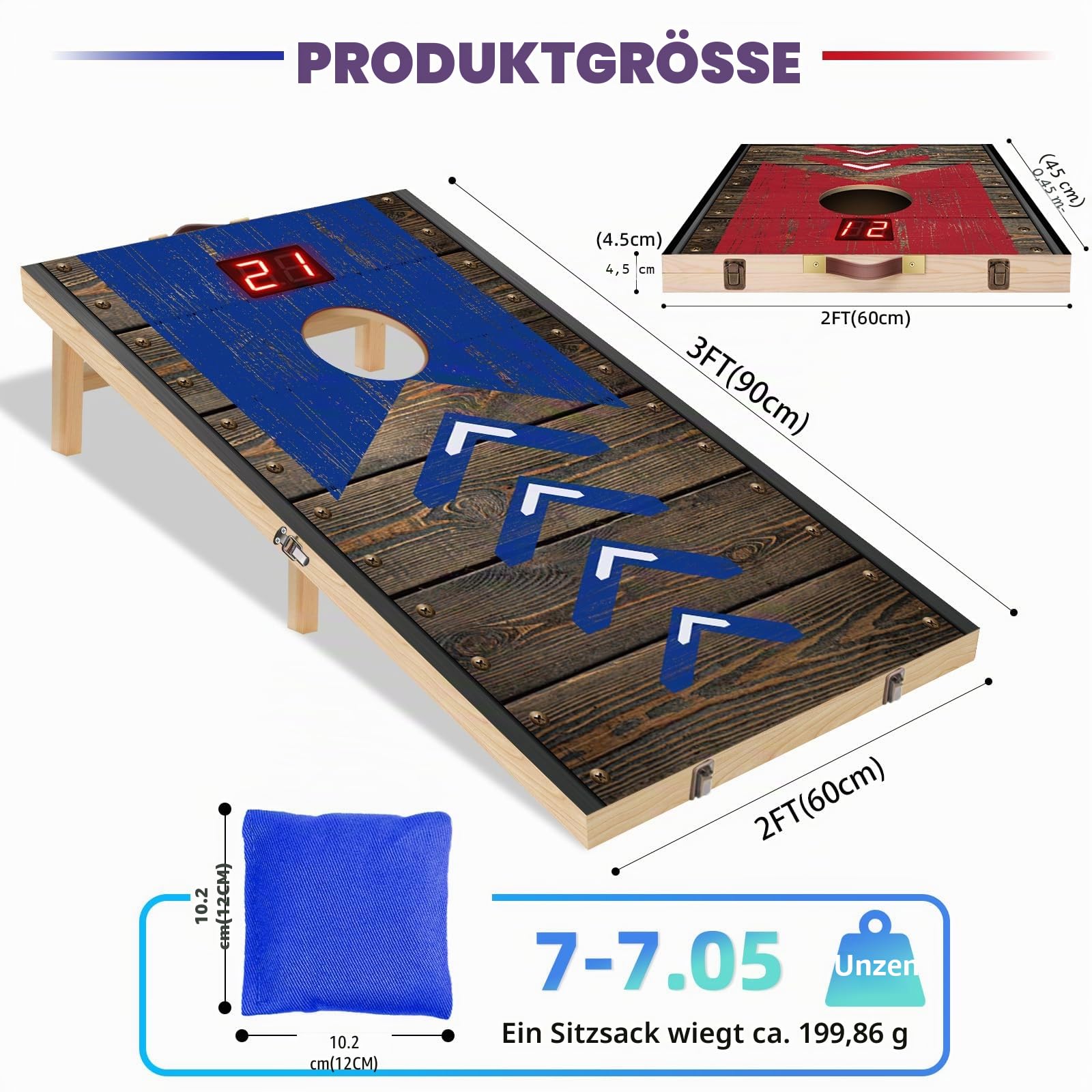Verbessert 90 x 60 cm Faltbar Cornhole Spiel Outdoor Cornhole Säckchen mit mit Punktesystem,Bohnensäcke & Tragetasche für Hinterhof, Rasen, Strand 2-in-1 Camping Outdoor Spiel Set